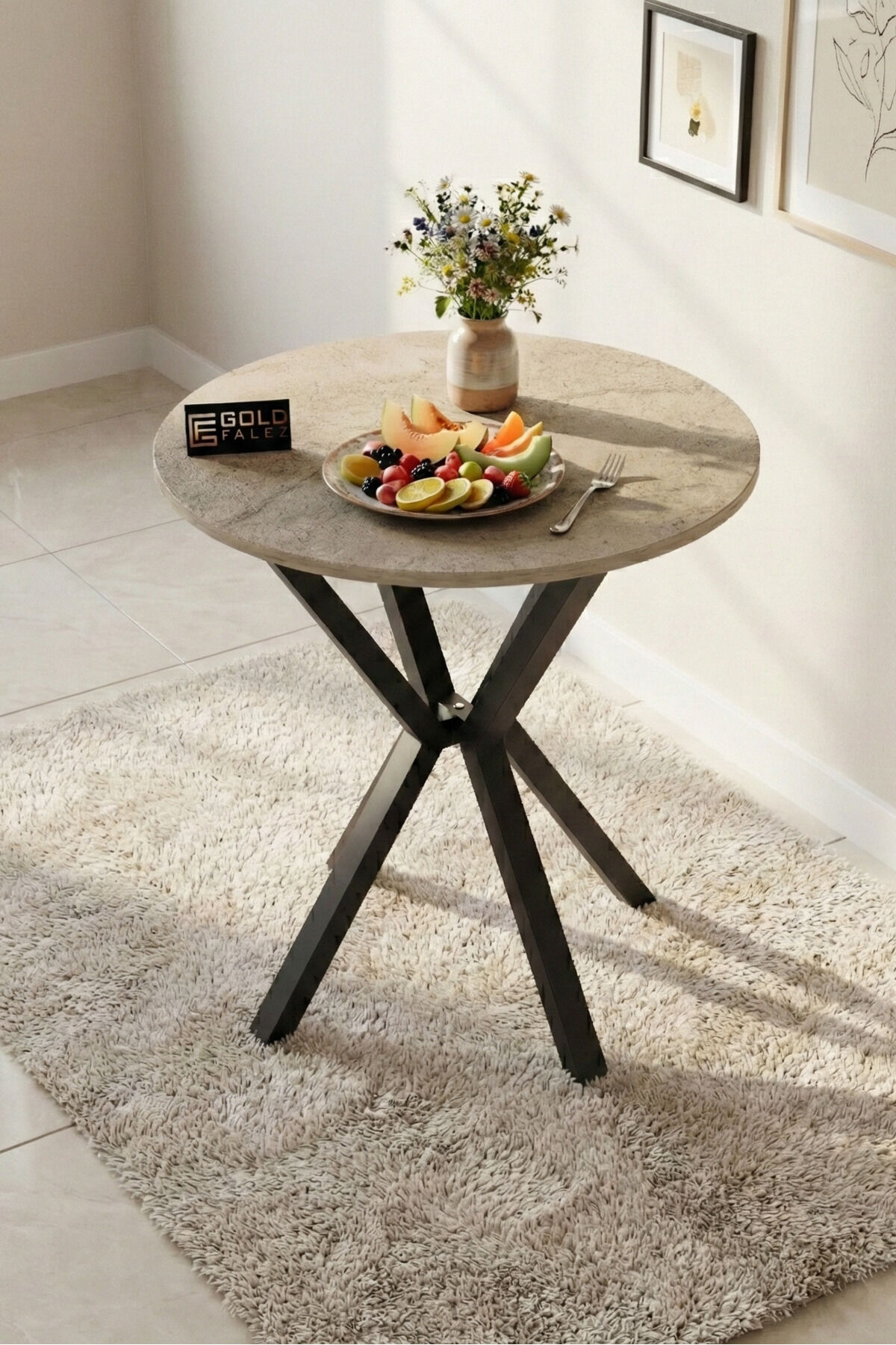 MD Travertine Ecru Round Table 70 cm
