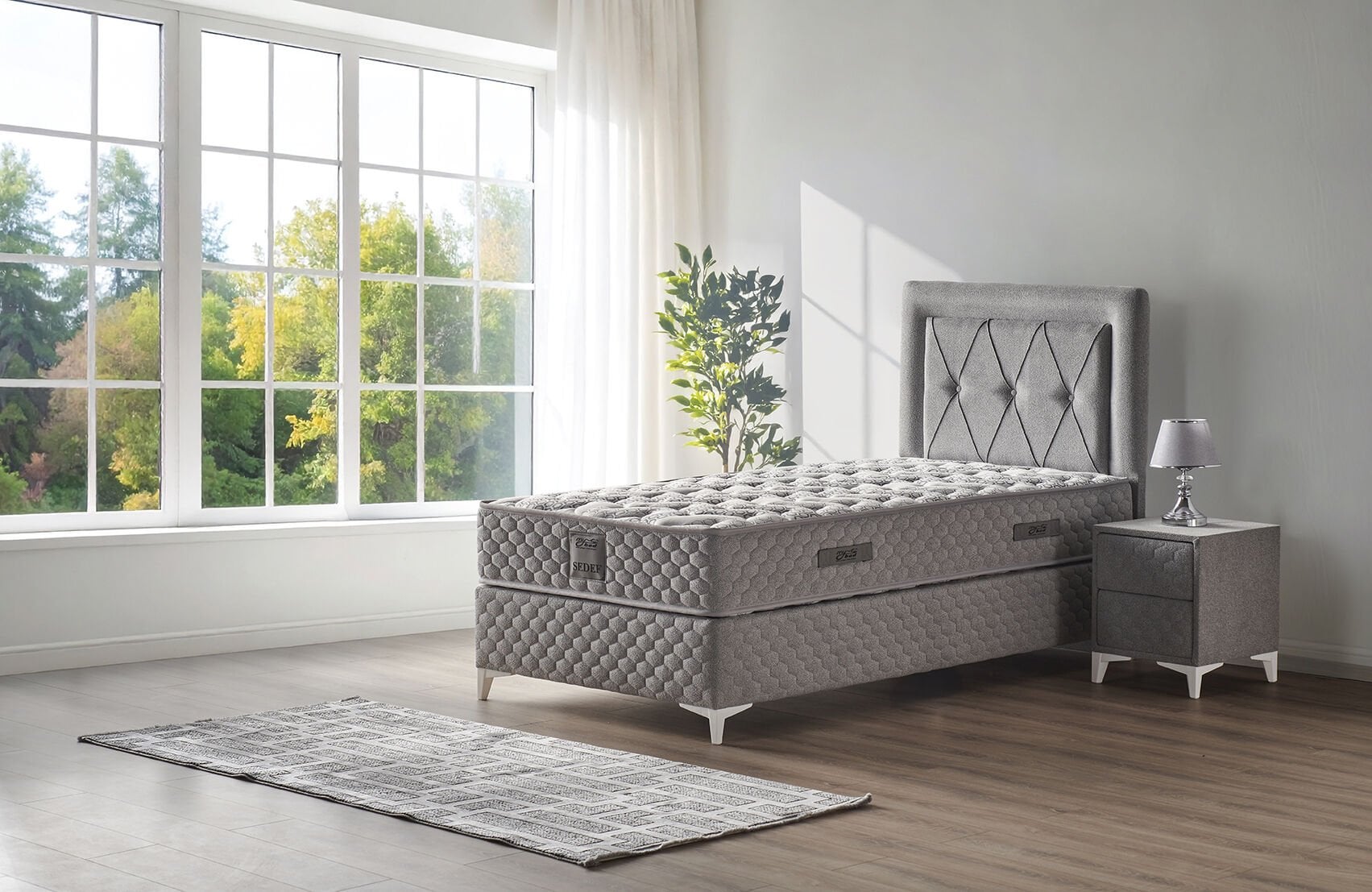 Sedef 120x200 Tek Kişilik Yatak, Baza, Başlık Seti