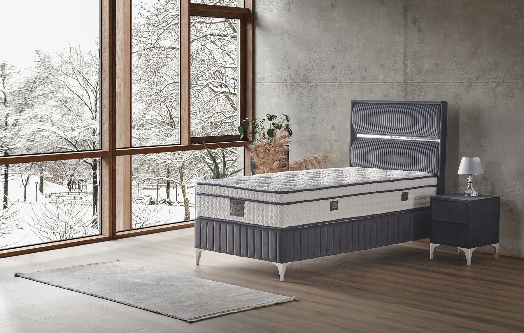 Silver 90x190 Tek Kişilik Yatak, Baza, Başlık Seti