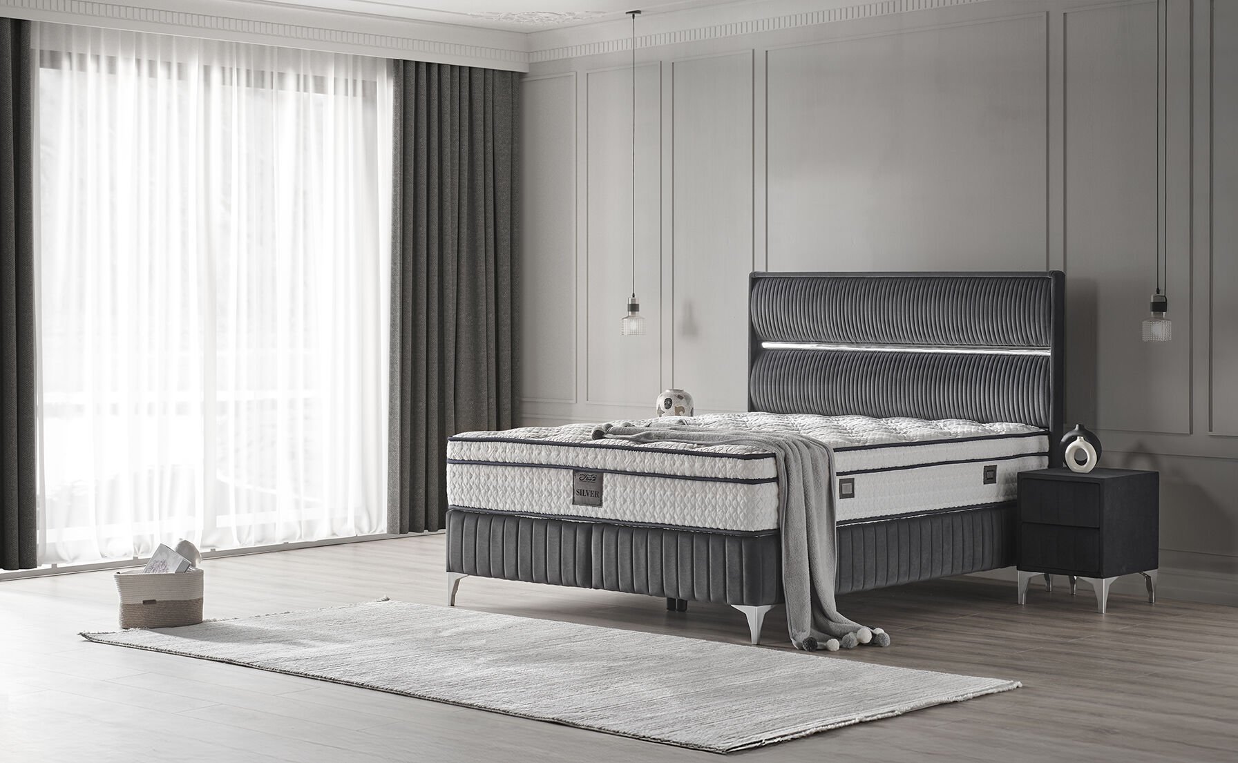 Silver 140x190 Çift Kişilik Yatak, Baza, Başlık Seti