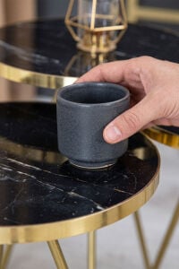 Zigon Sehpa Ve Orta Sehpa Elips Set Altın Metal Ayak Altın
