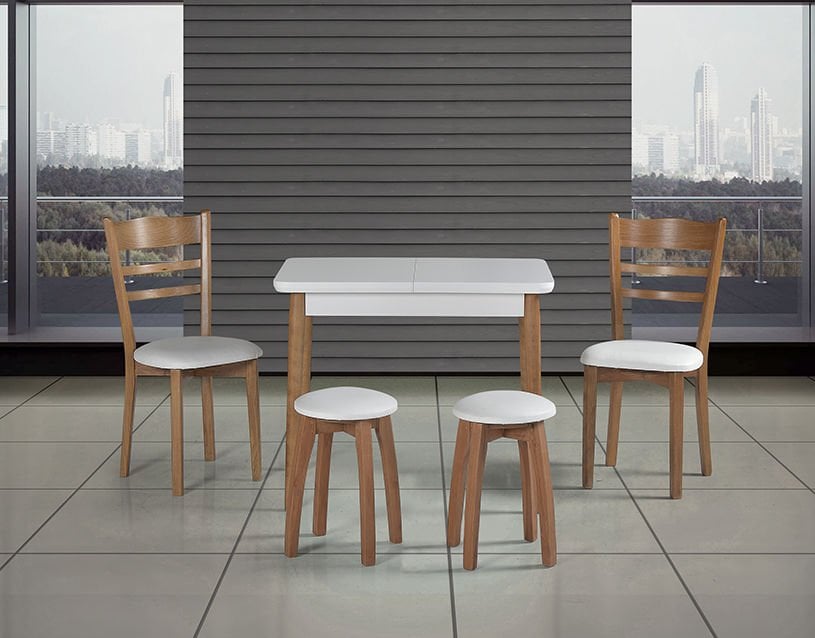 Izmir White Table, Chair and Stool Set HDR1059