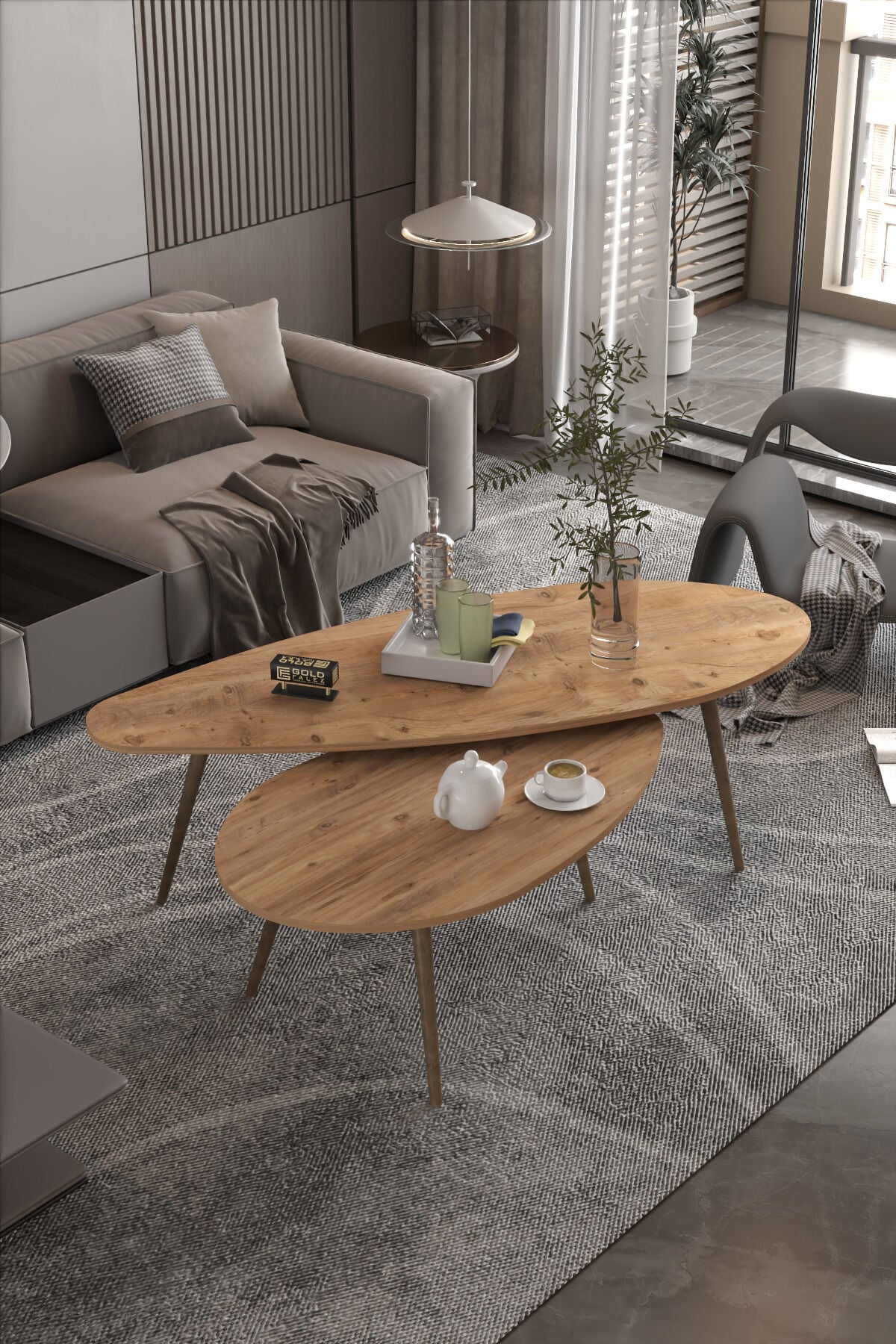 MD Elips Orta Sehpa Seti Suntalam Kahverengi 116x46