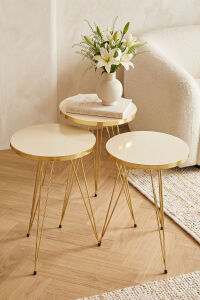 Zigon Sehpa Gold Krem Tel