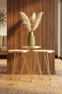 Zigon Sehpa Gold Krem Tel