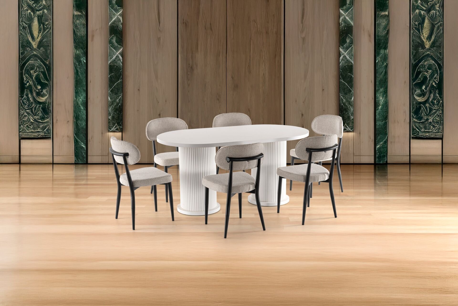 Bohem 6 Sandalyeli % 100 MDF Masa Takımı Beyaz TN0623