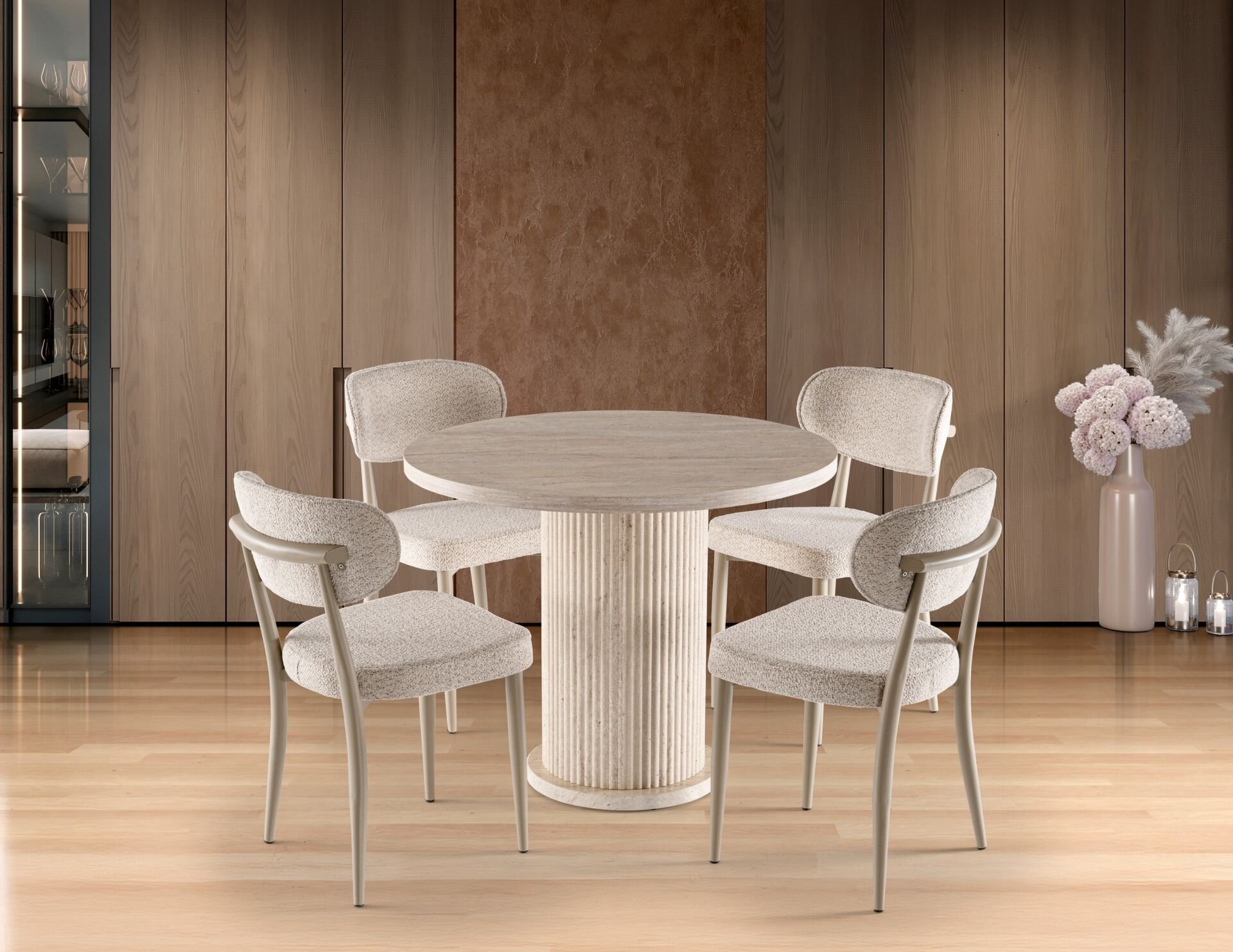 Bohem 4 Sandalyeli % 100 MDF Masa Takımı Traverten TN0624