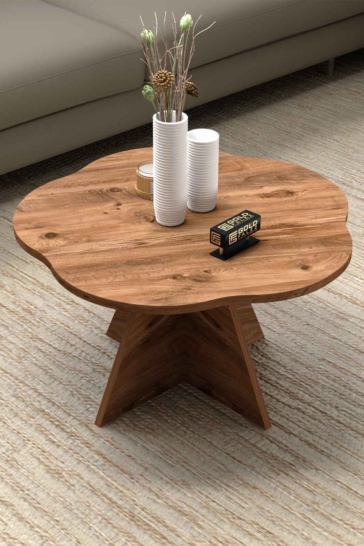 MD Çiçek Orta Sehpa Kahverengi 70 cm