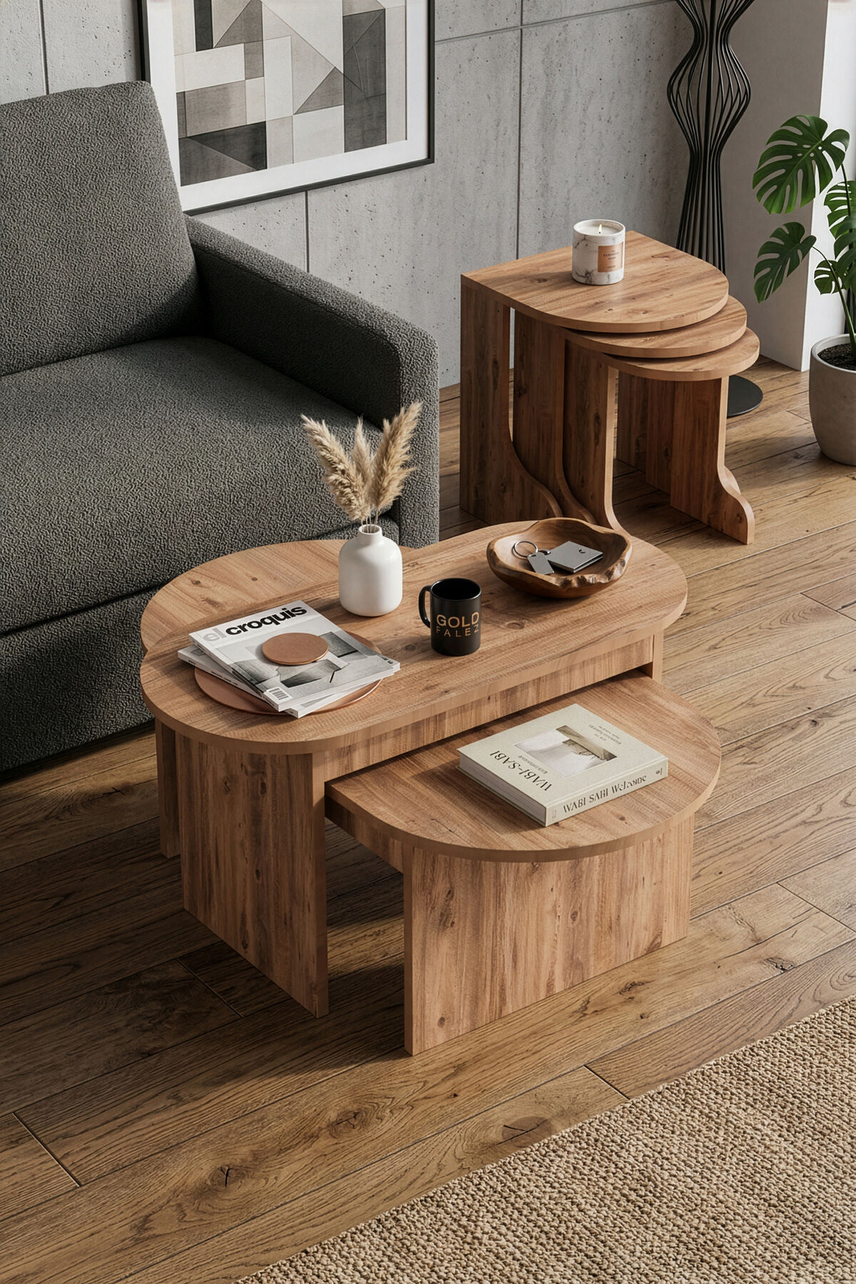 MD Setro Coffee and Nesting Table Set Brown 100x50