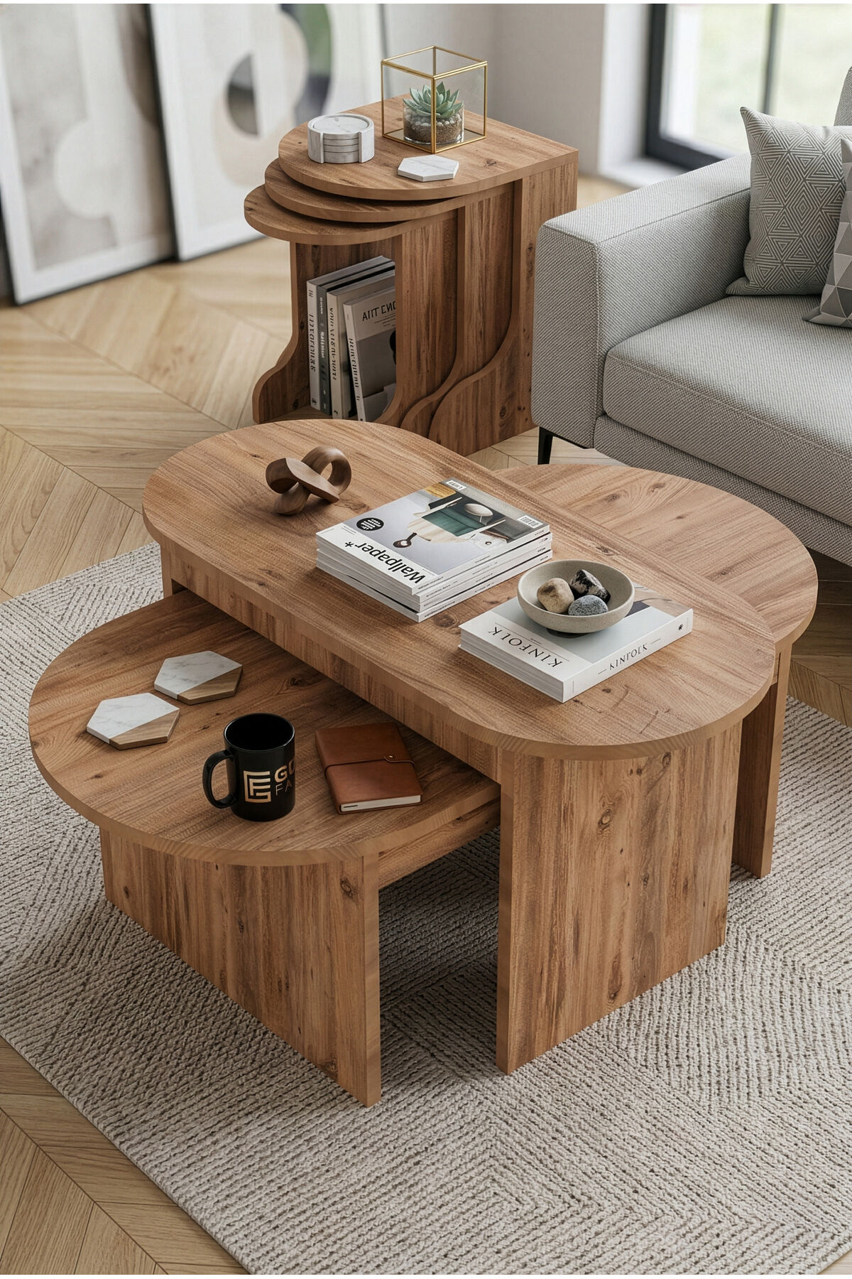 MD Setro Coffee and Nesting Table Set Brown 100x50