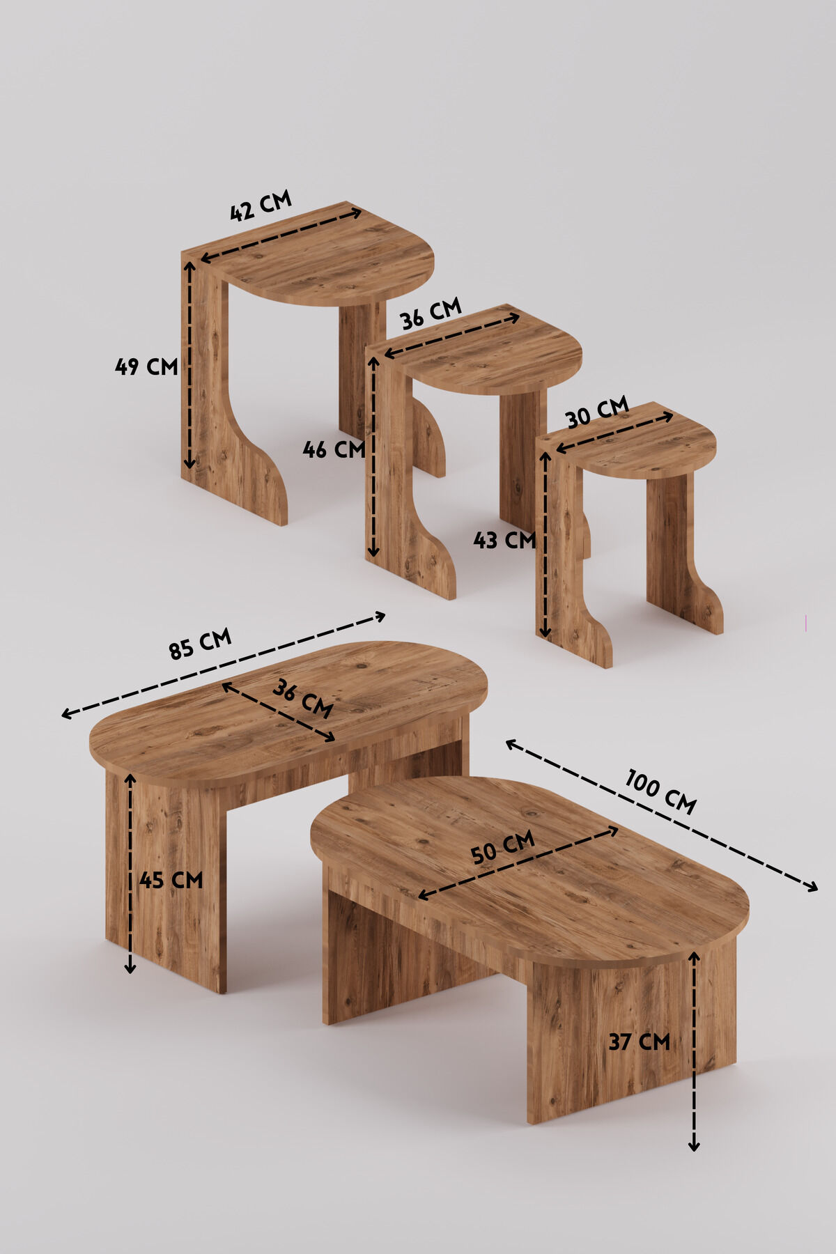 MD Setro Coffee and Nesting Table Set Brown 100x50