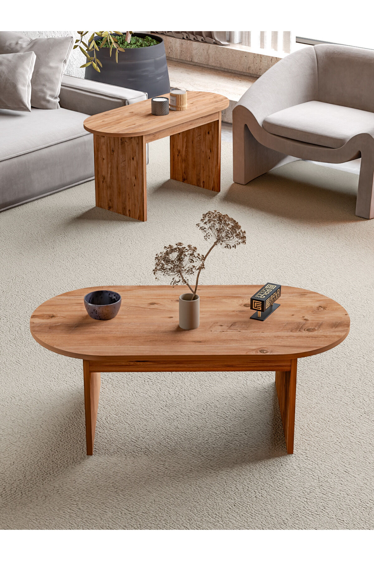 MD Setro Coffee and Nesting Table Set Brown 100x50