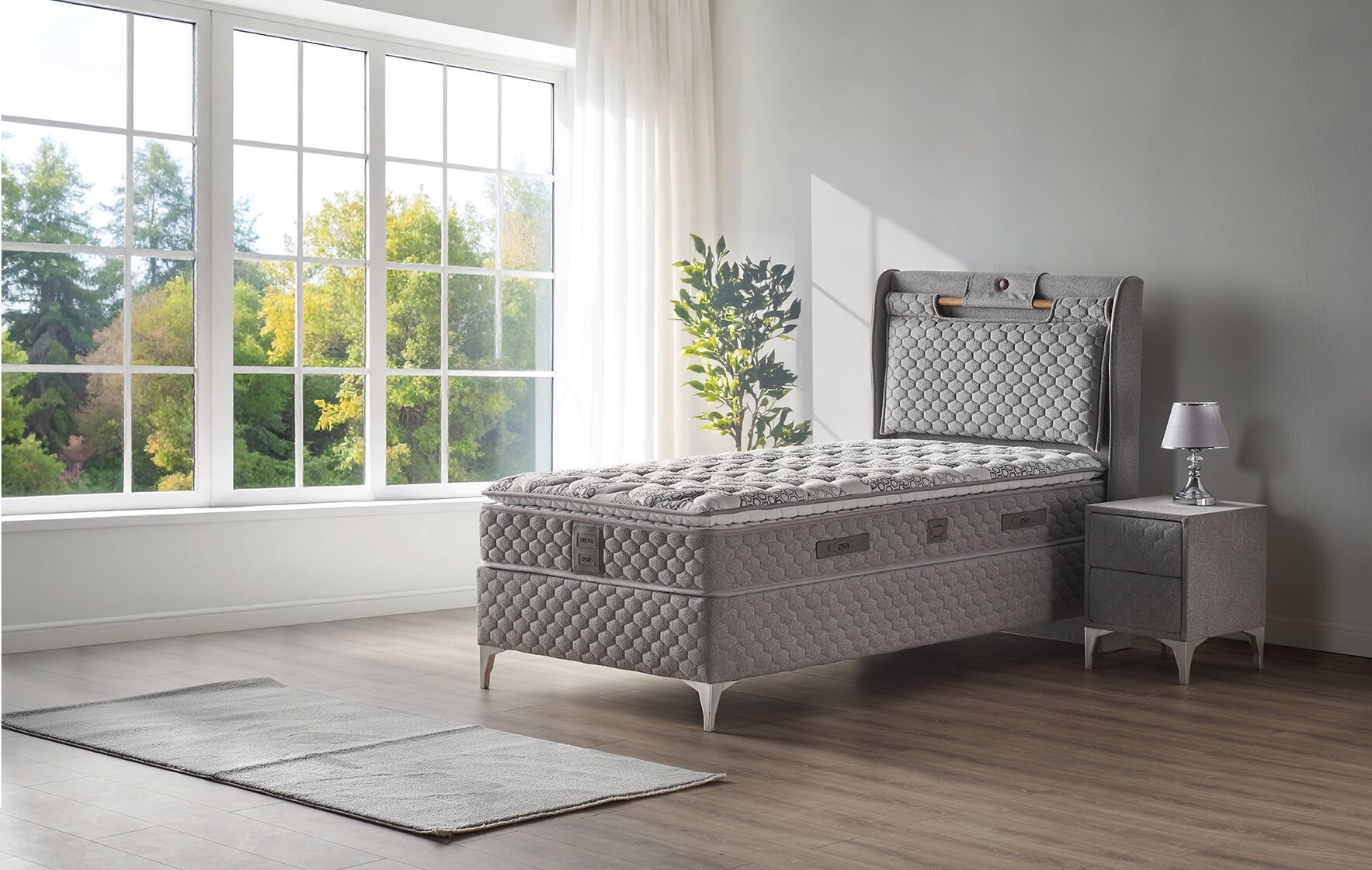 Truva 90x190 Tek Kişilik Yatak, Baza, Başlık Seti