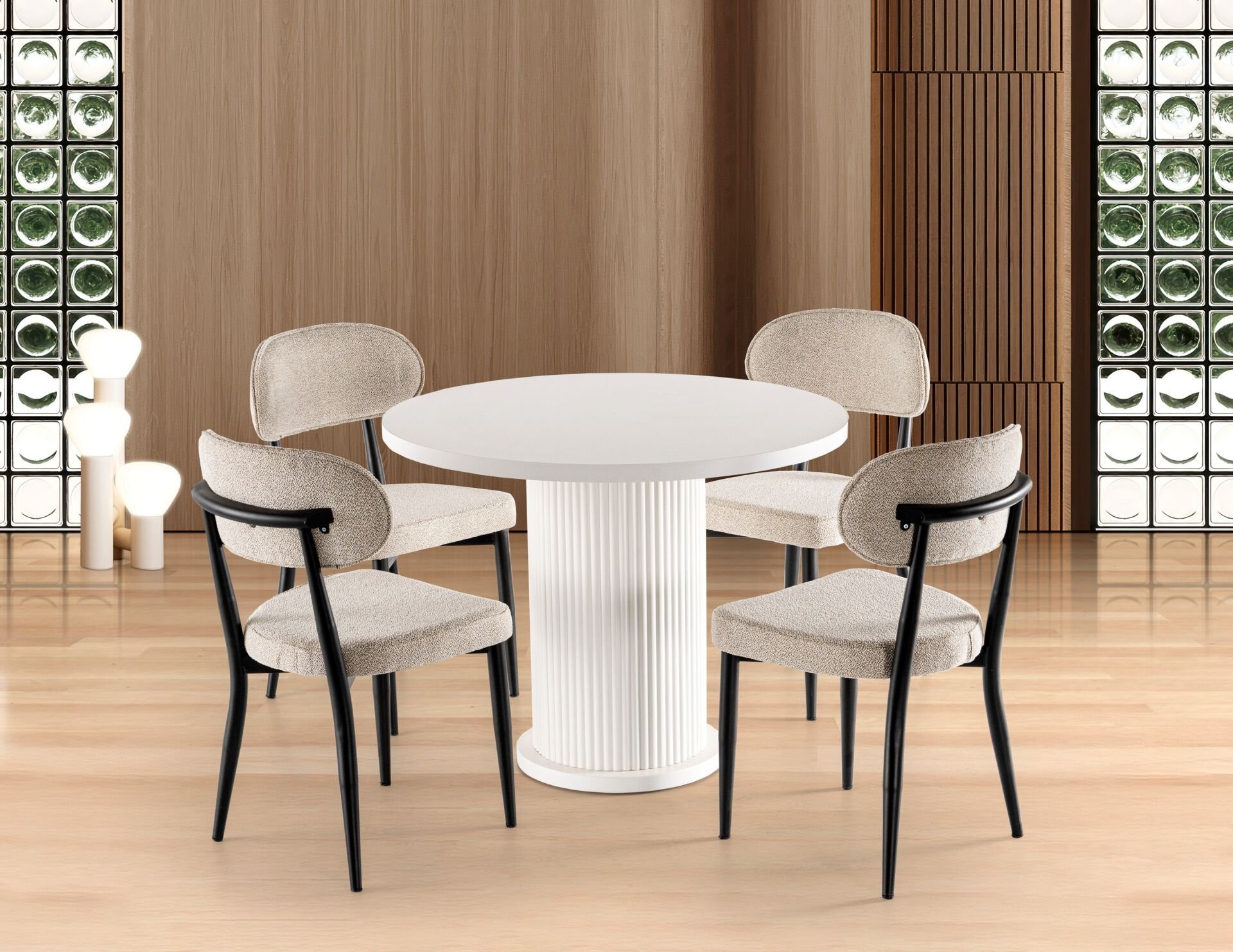 Bohem 4 Sandalyeli % 100 MDF Masa Takımı Beyaz TN0627