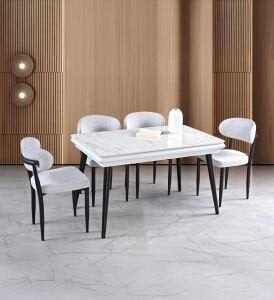 Stil Açılır Masa 4 Sandalye % 100 MDF Beyaz Mermer TN0629