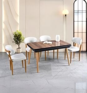 Stil Açılır Masa 4 Sandalye % 100 MDF Ceviz TN0630