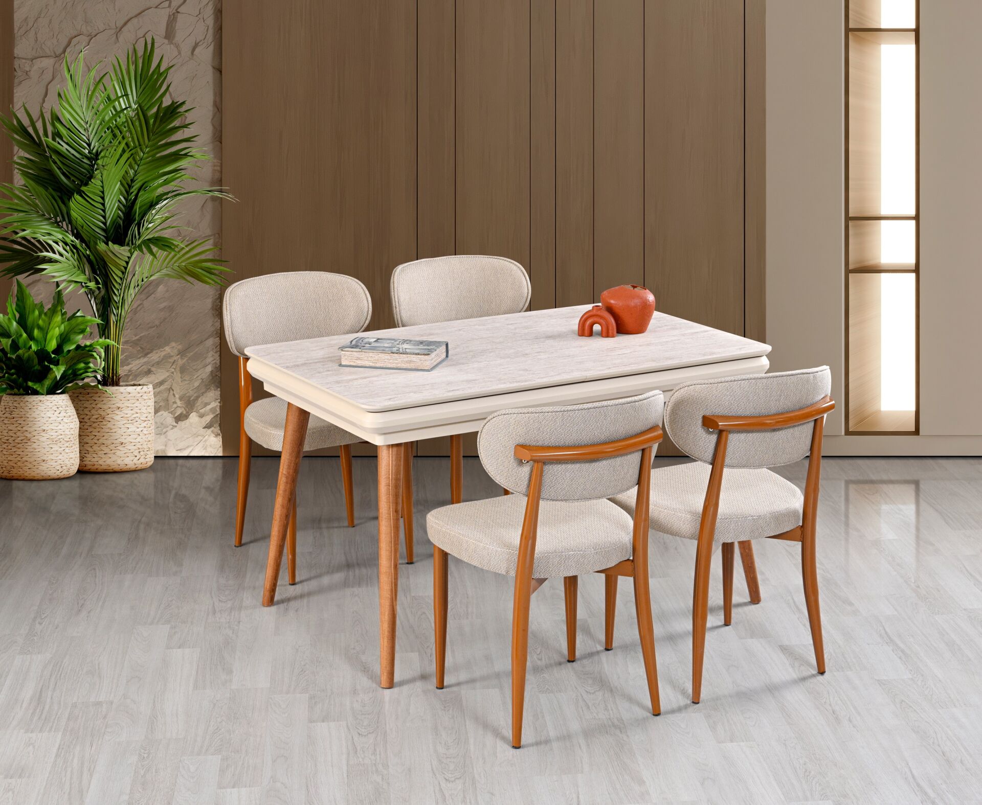 Stil Açılır Masa 4 Sandalye % 100 MDF Traverten TN0631