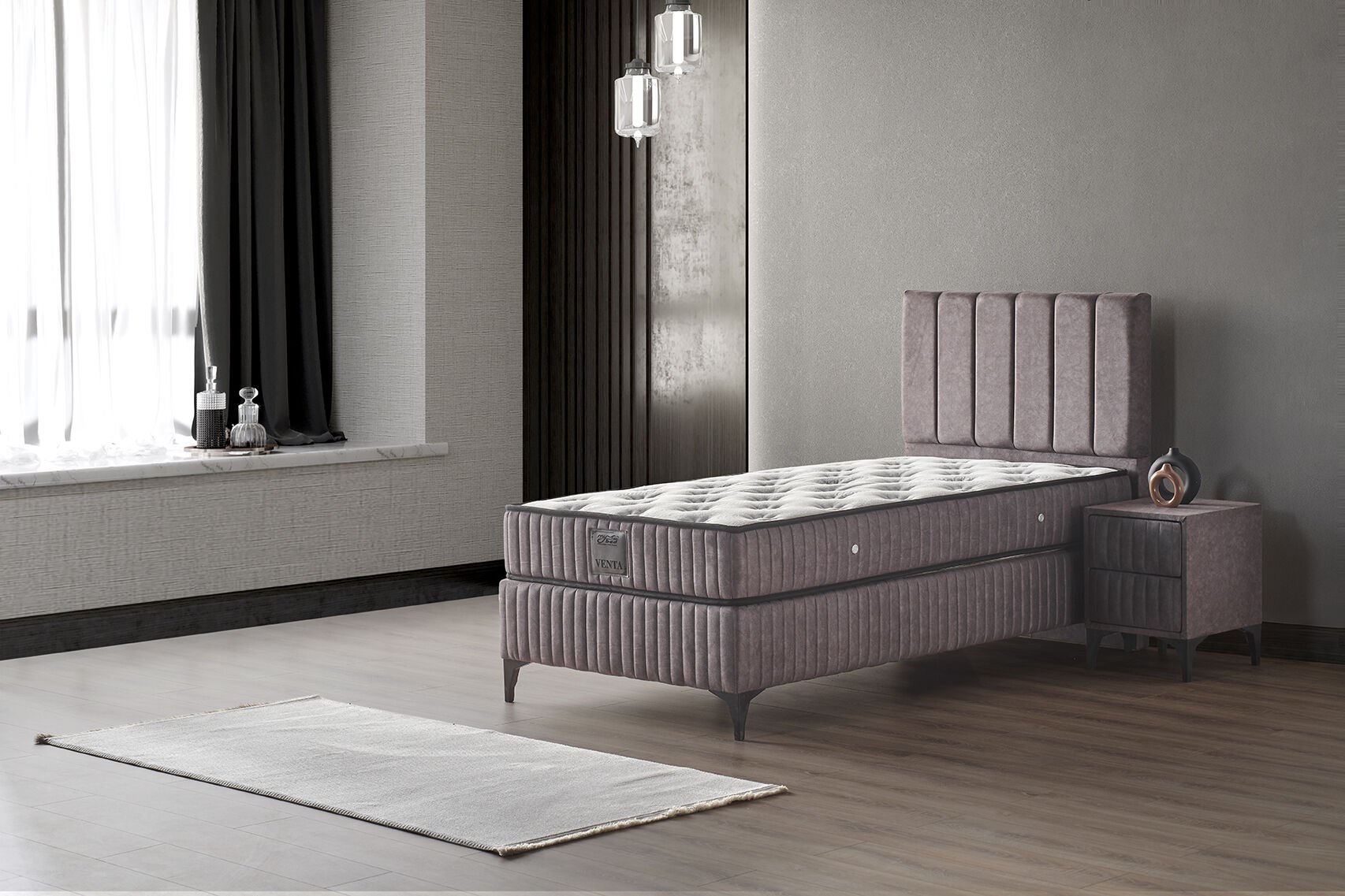 Venta 90x190 Tek Kişilik Yatak, Baza, Başlık Seti