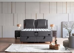 Grey Sleep 140x200 Çift Kişilik Yatak, Baza, Başlık Seti CP1028