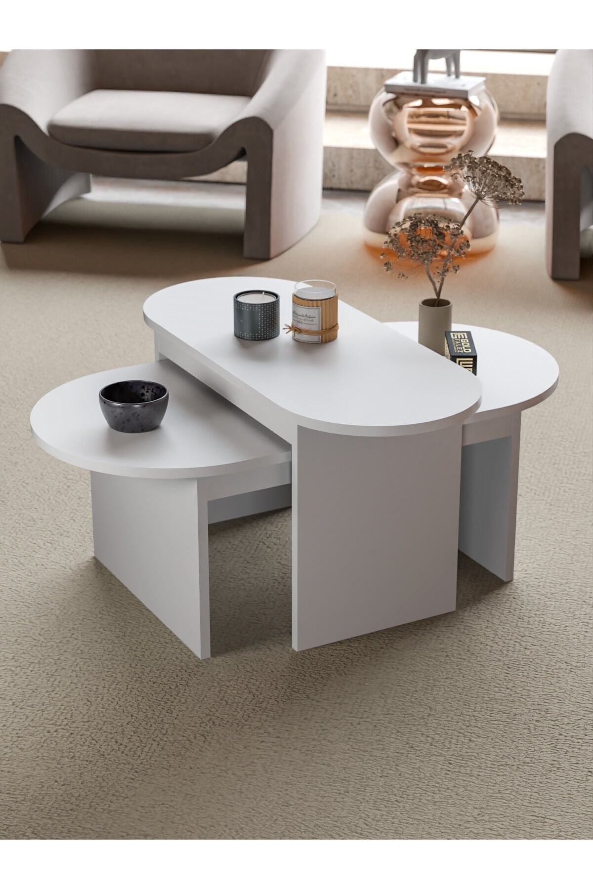 MD Setro 2-piece Coffee Table Marble-effect White
