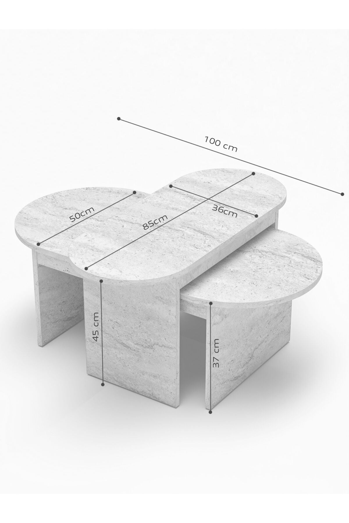 MD Setro 2-piece Coffee Table Marble-effect White