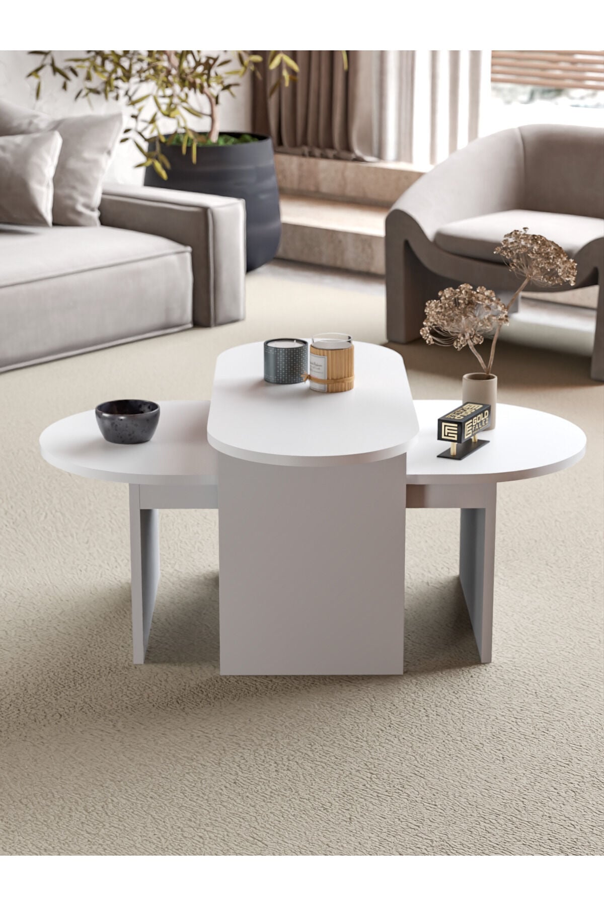 MD Setro 2-piece Coffee Table Marble-effect White