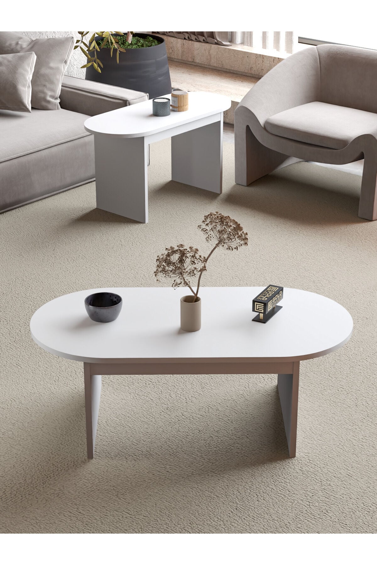MD Setro 2-piece Coffee Table Marble-effect White