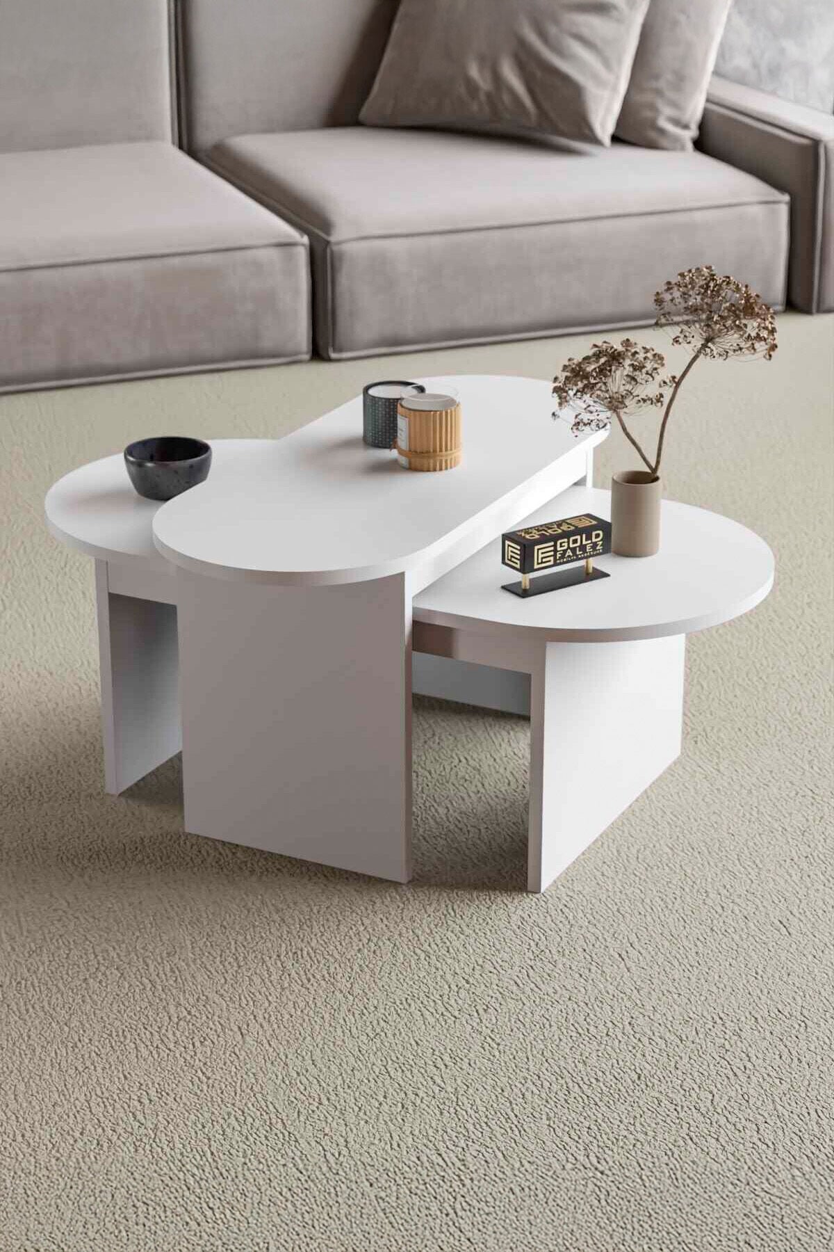 MD Setro 2-piece Coffee Table Marble-effect White