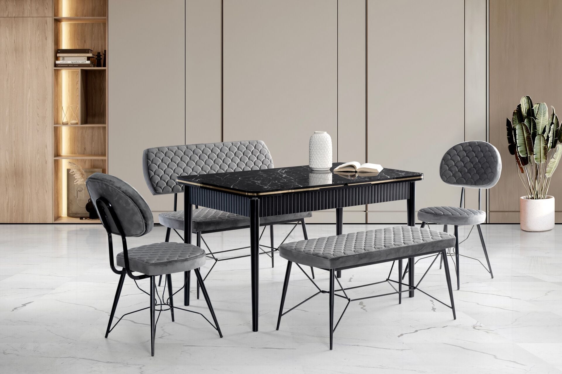 Yaz Bench Table Chair Set Bendir TN0635