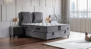 Grey Sleep 200x200 Çift Kişilik Yatak, Baza, Başlık Seti CP1028