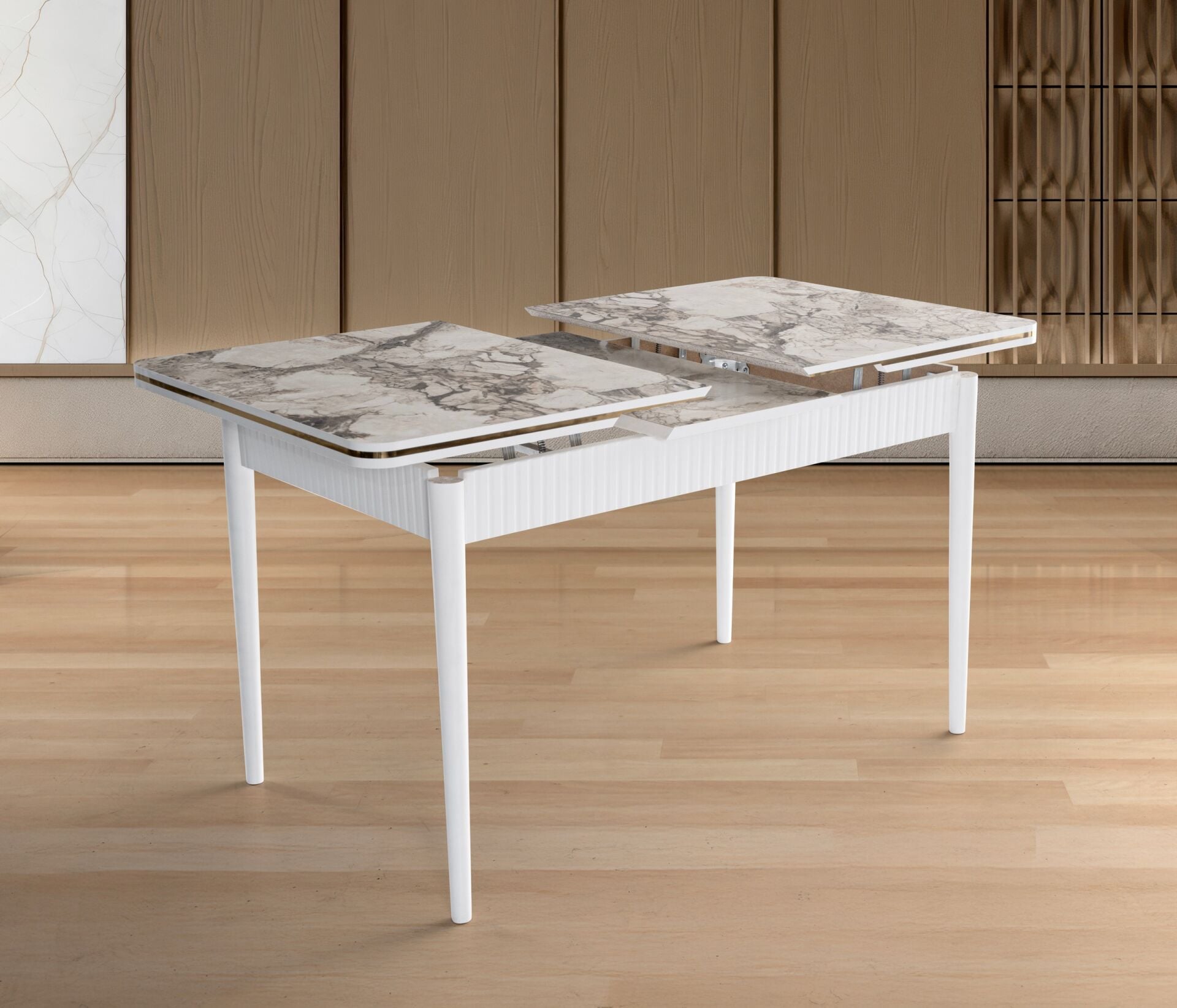 Yaz Bench Table Chair Set White Marble TN0637