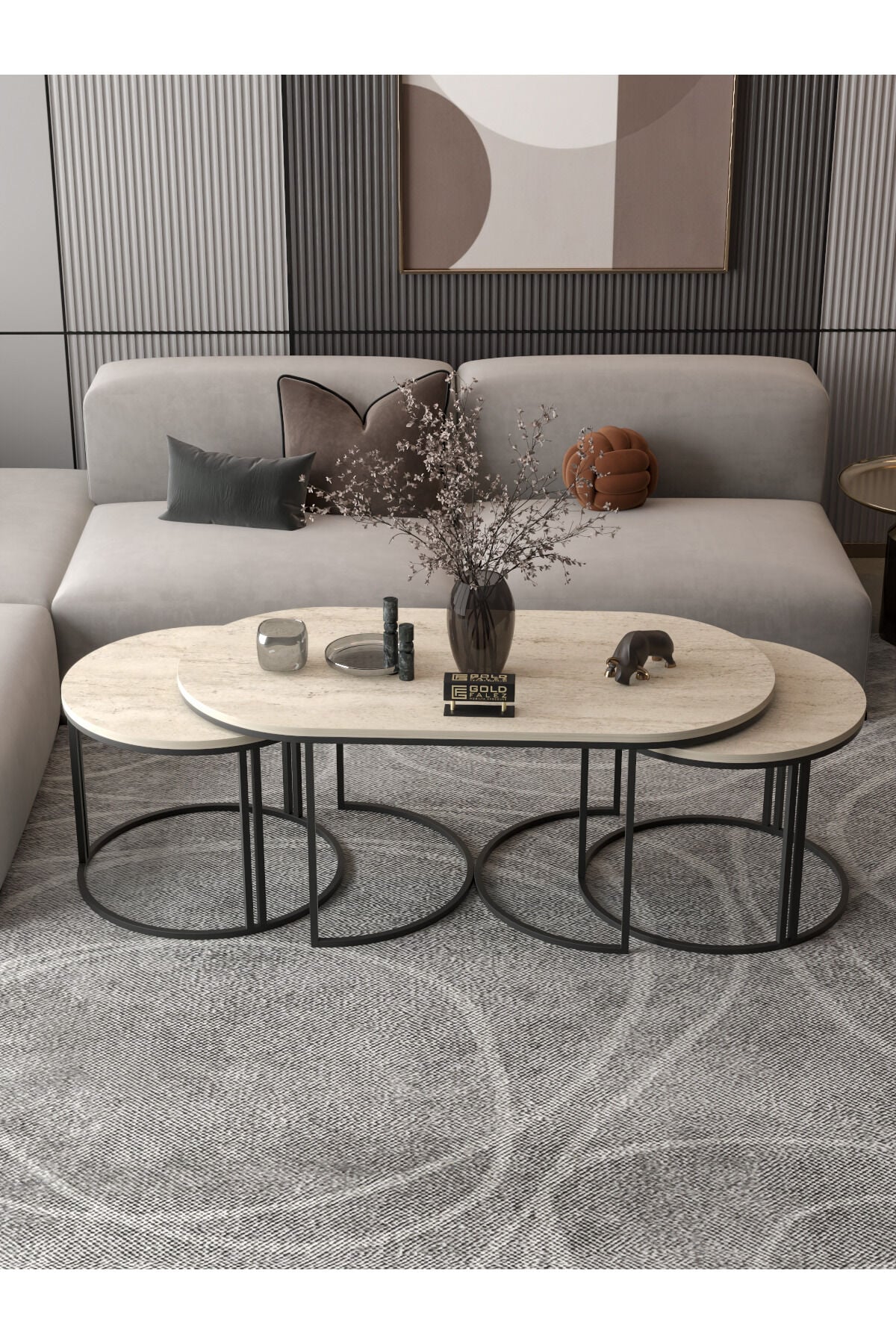 MD Dolunay Table Set Beige 3-Piece