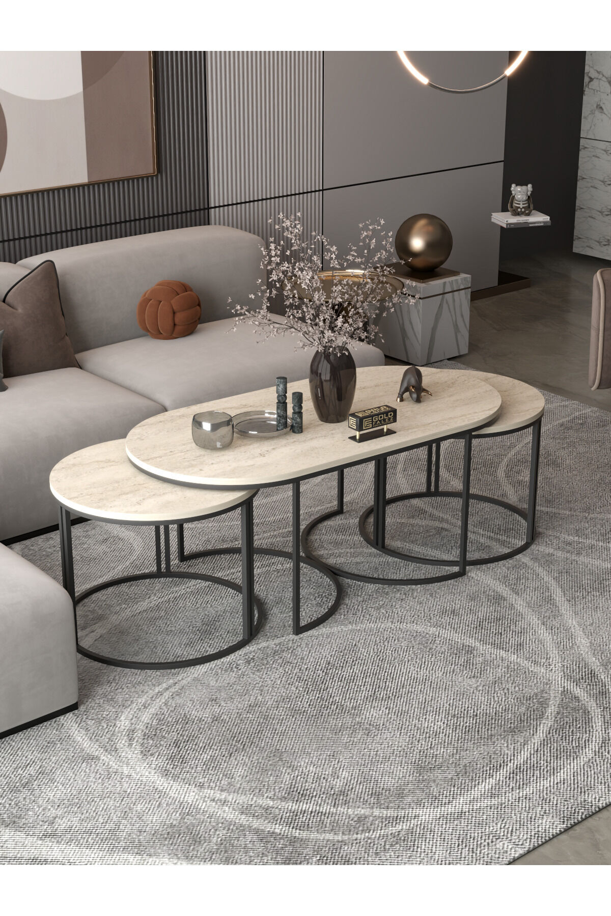 MD Dolunay Table Set Beige 3-Piece
