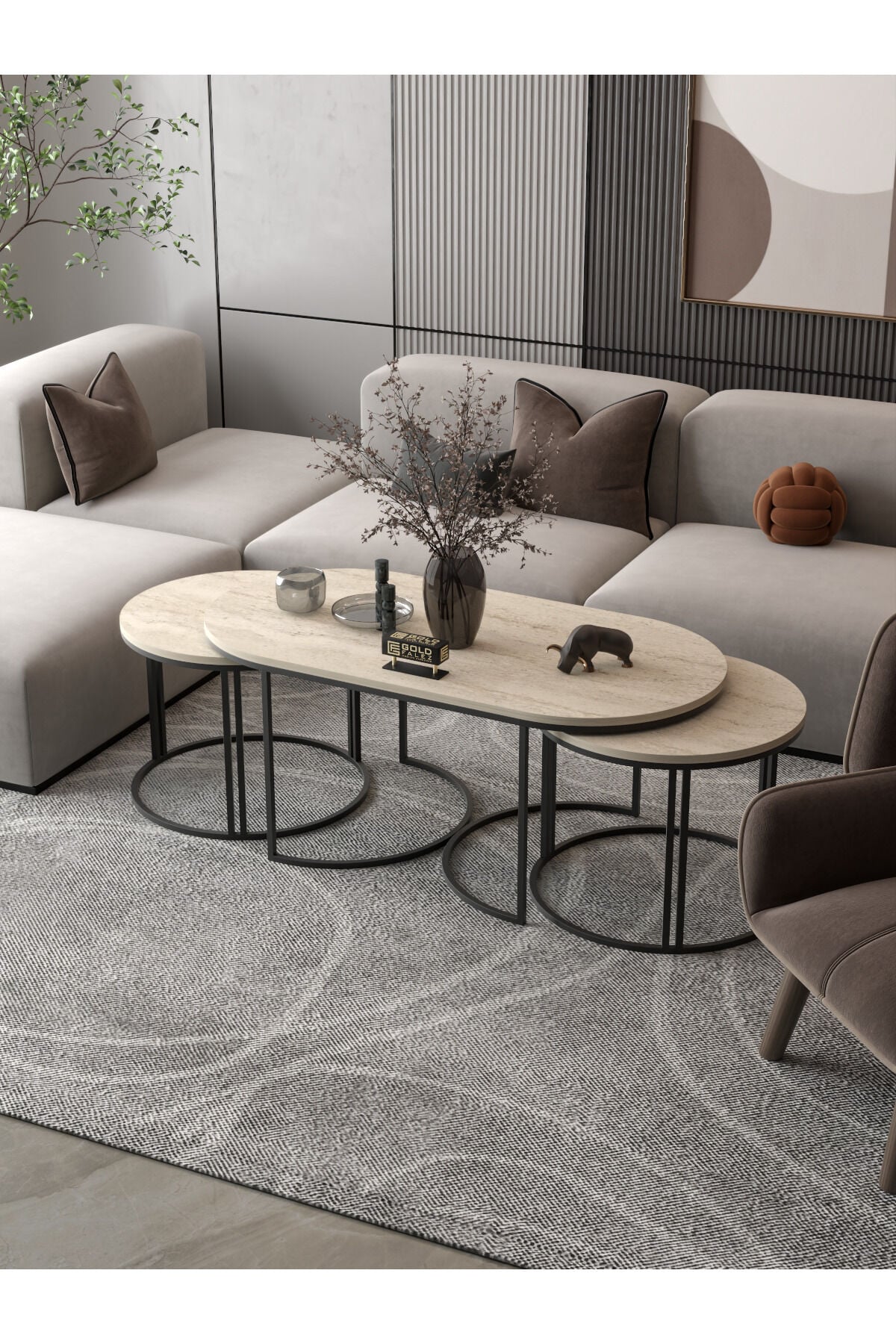 MD Dolunay Table Set Beige 3-Piece