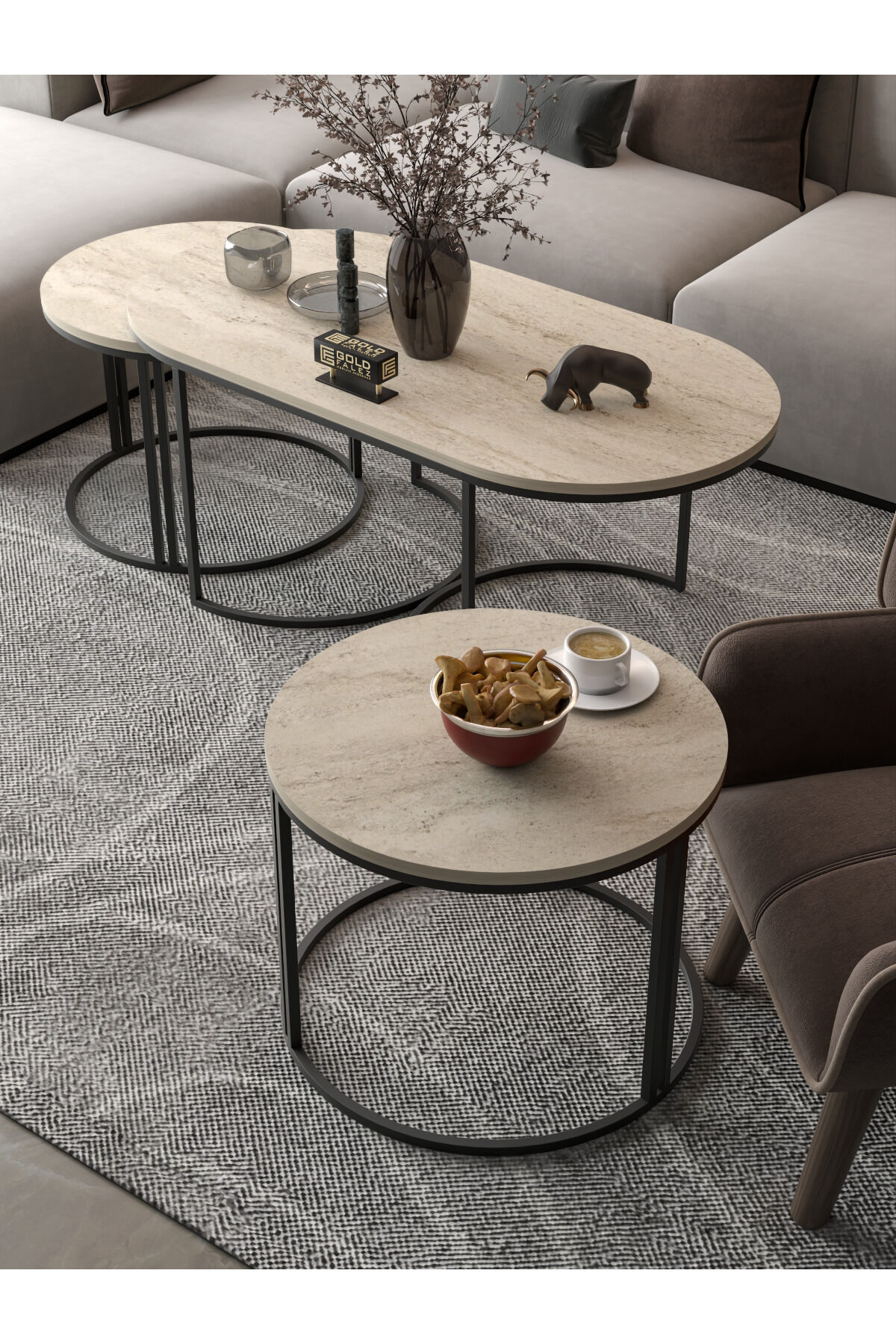 MD Dolunay Table Set Beige 3-Piece
