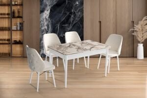Aras Masa Sandalye Takımı Beyaz Mermer TN0639