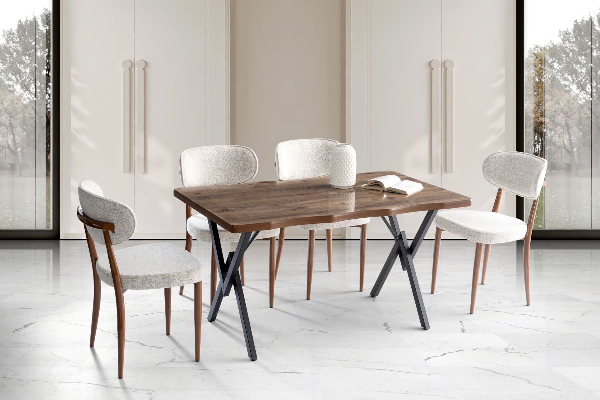 Kütük 4 Sandalyeli Masa Takımı Ceviz TN0641