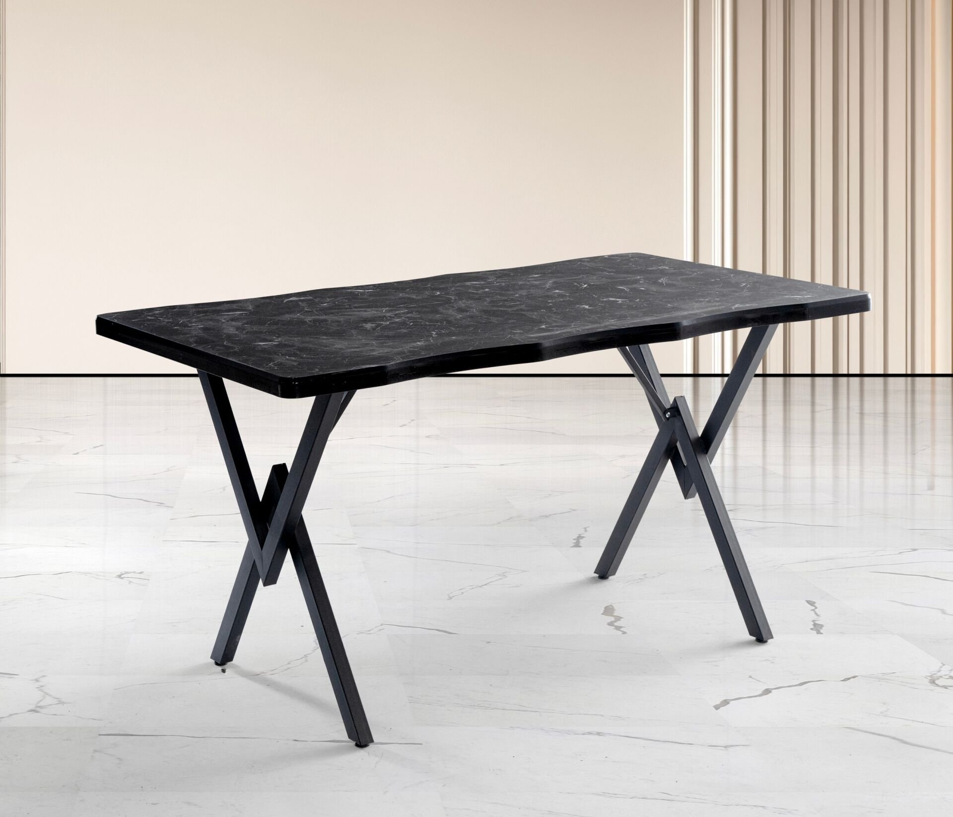 Kütük Masa Siyah Mermer TN0642A