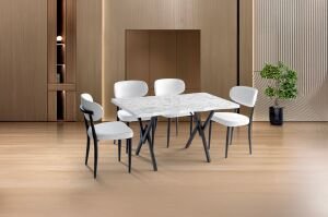 Kütük 4 Sandalyeli Masa Takımı Beyaz Mermer TN0643