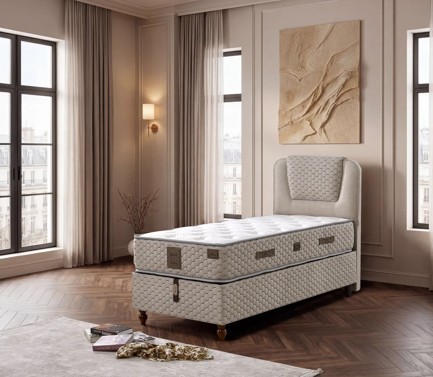 Pera 120x200 Tek Kişilik Yatak, Baza, Başlık Seti
