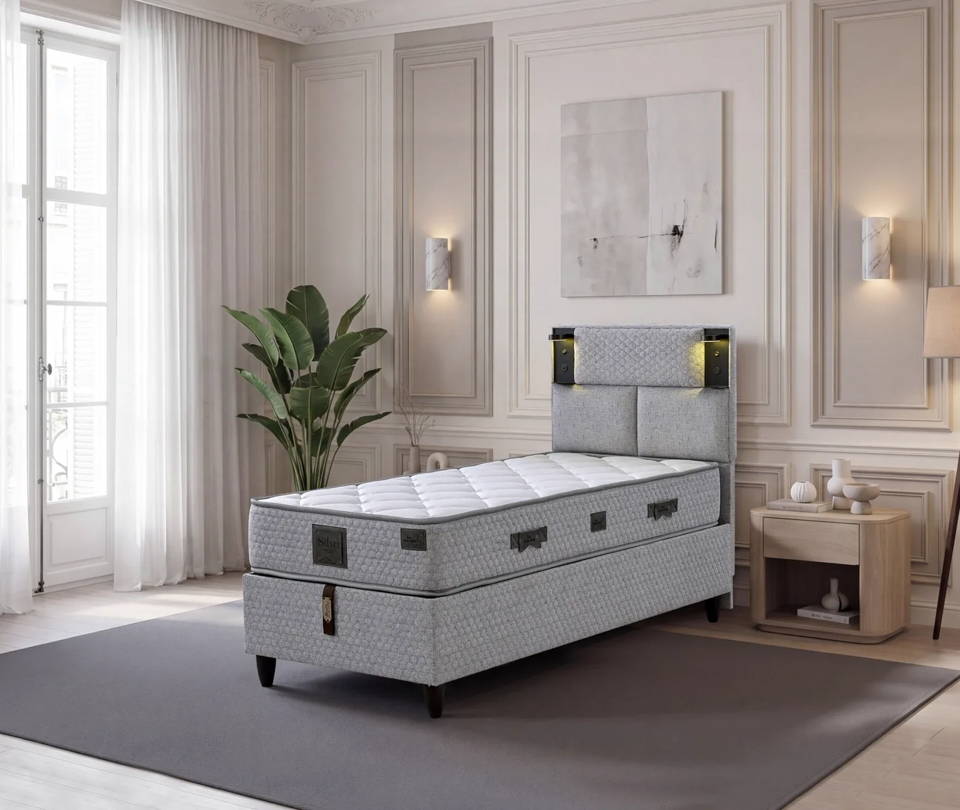 Parma 90x200 eenpersoons matras, boxspring, hoofdbord set