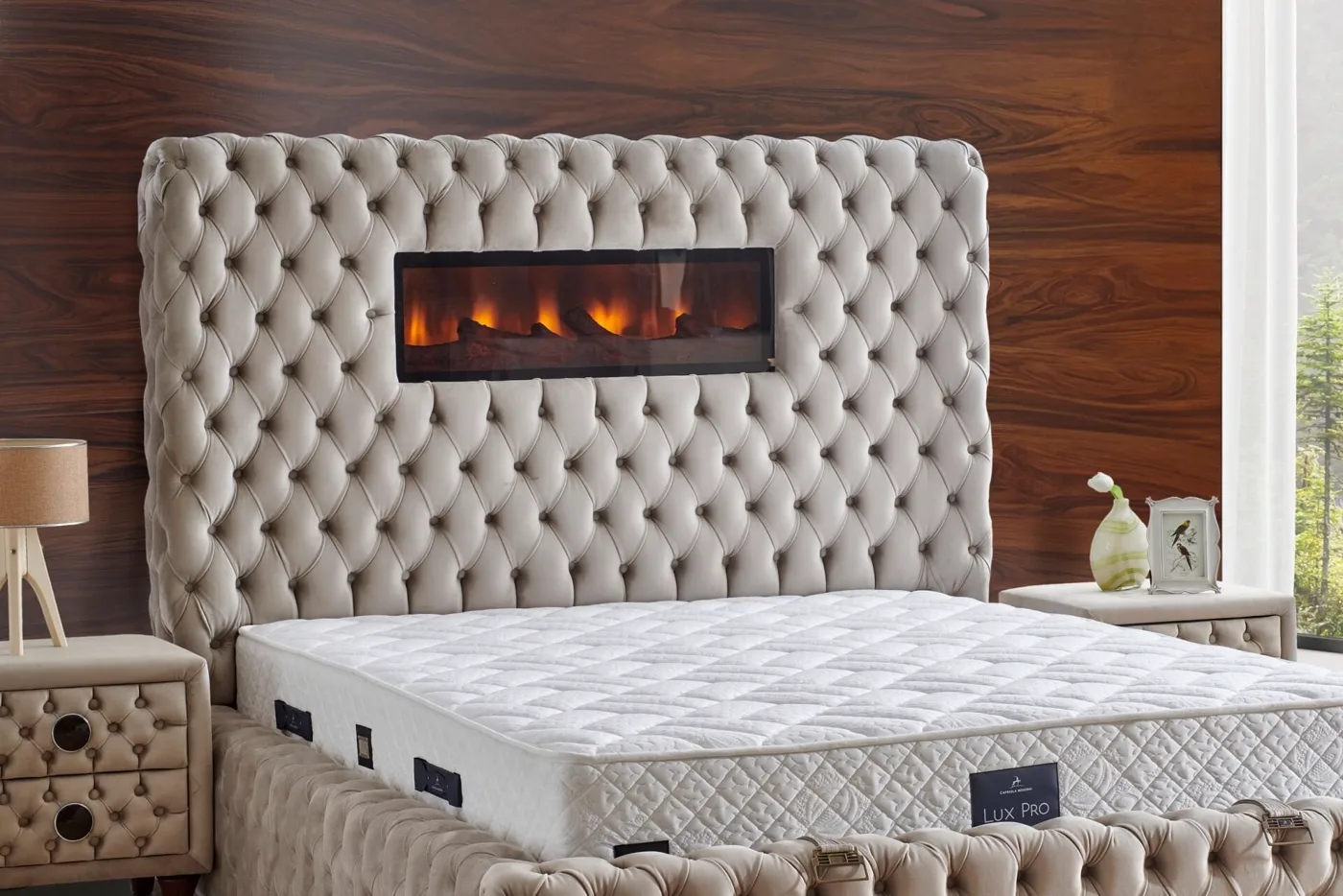 Şömineli Lux 100 cm Tek Kişilik Baza Başlığı