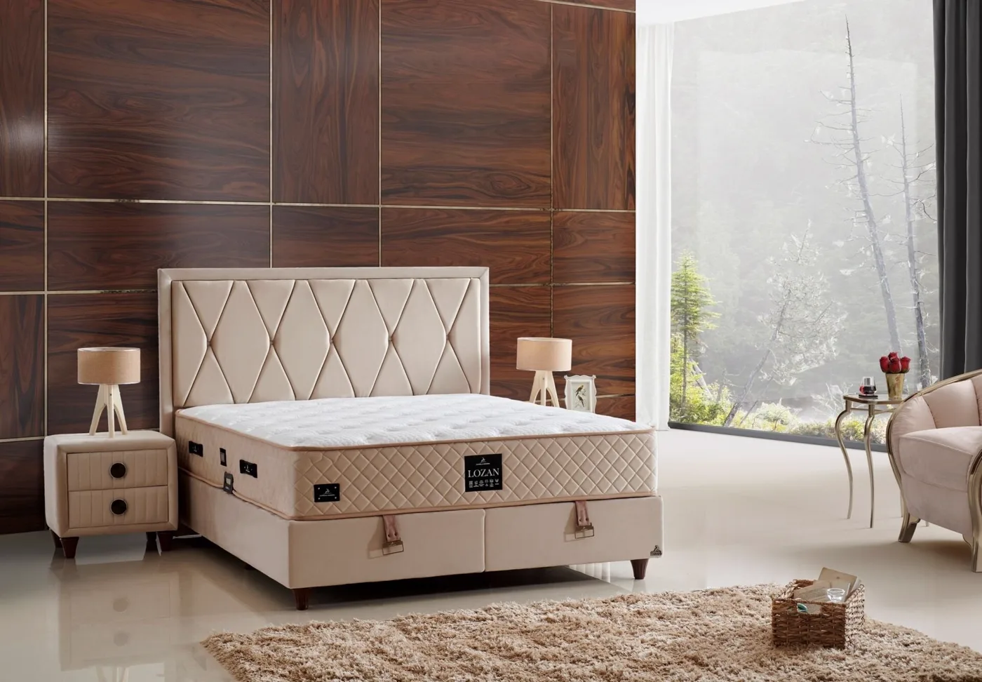 Lozan Plus 150x200 Çift Kişilik Yatak, Baza, Başlık Seti