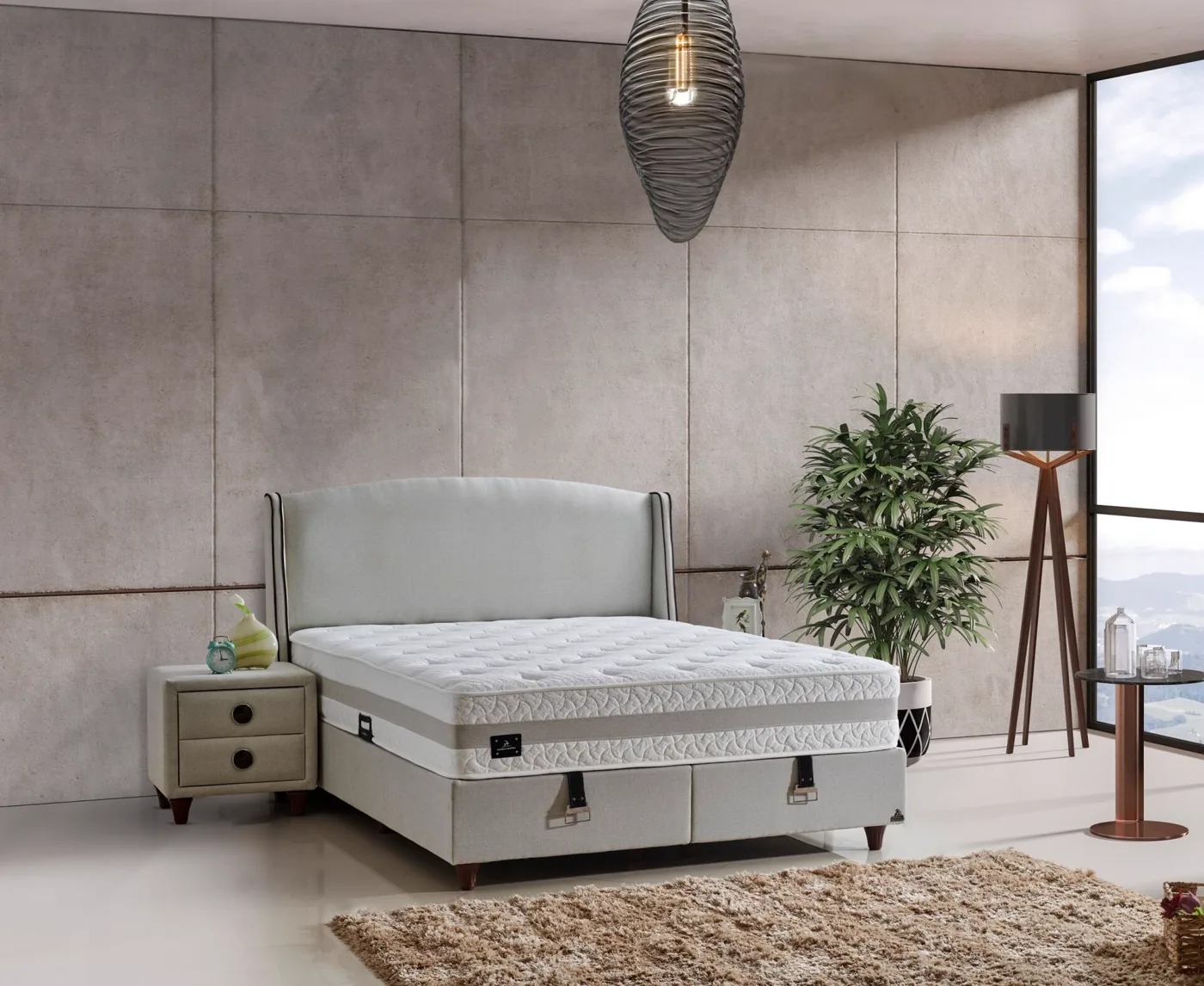 Monza 180x200 matelas 2 places, sommier et ensemble tête de lit