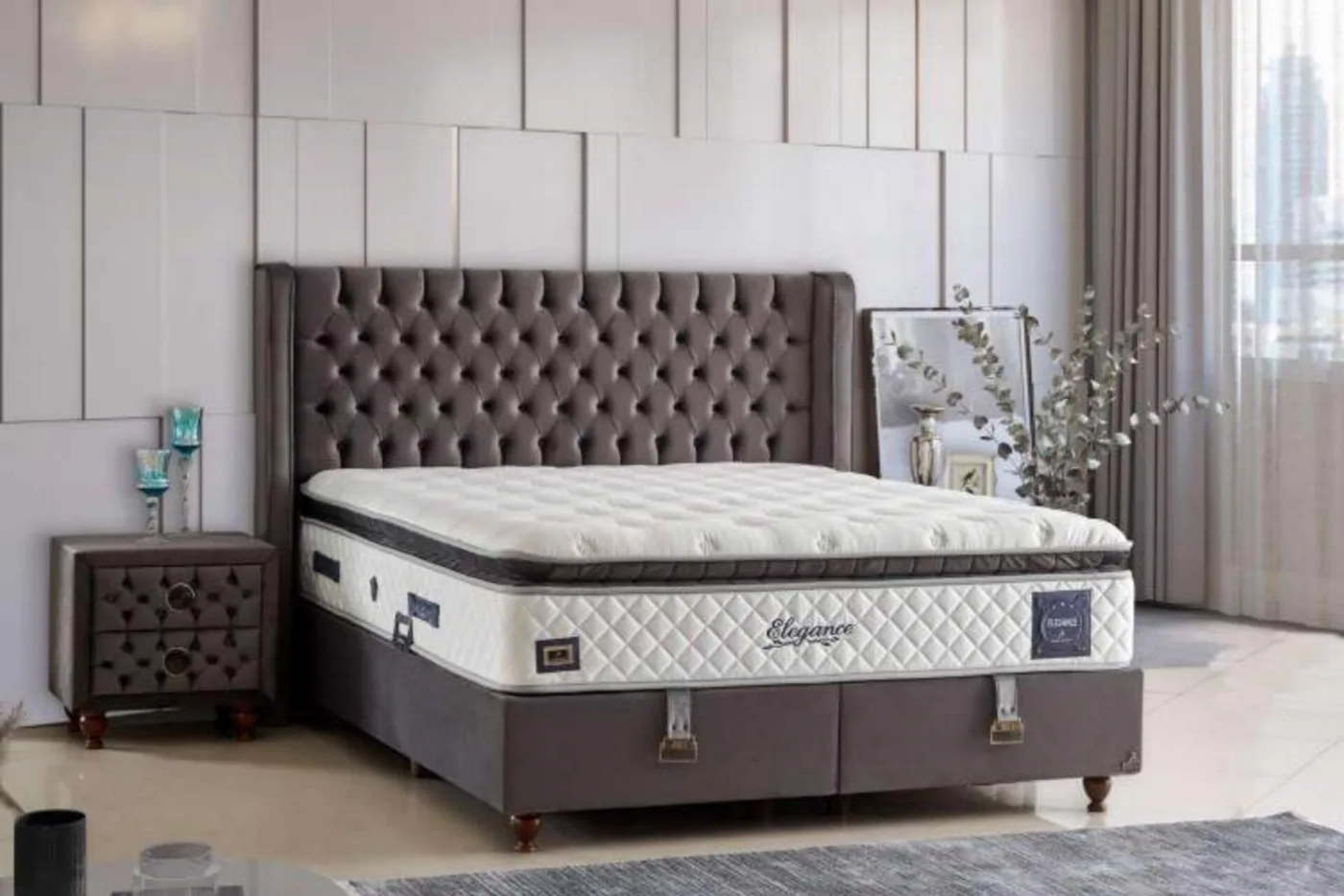 Elegance Pedli 200x200 Çift Kişilik Yatak, Baza, Başlık Seti