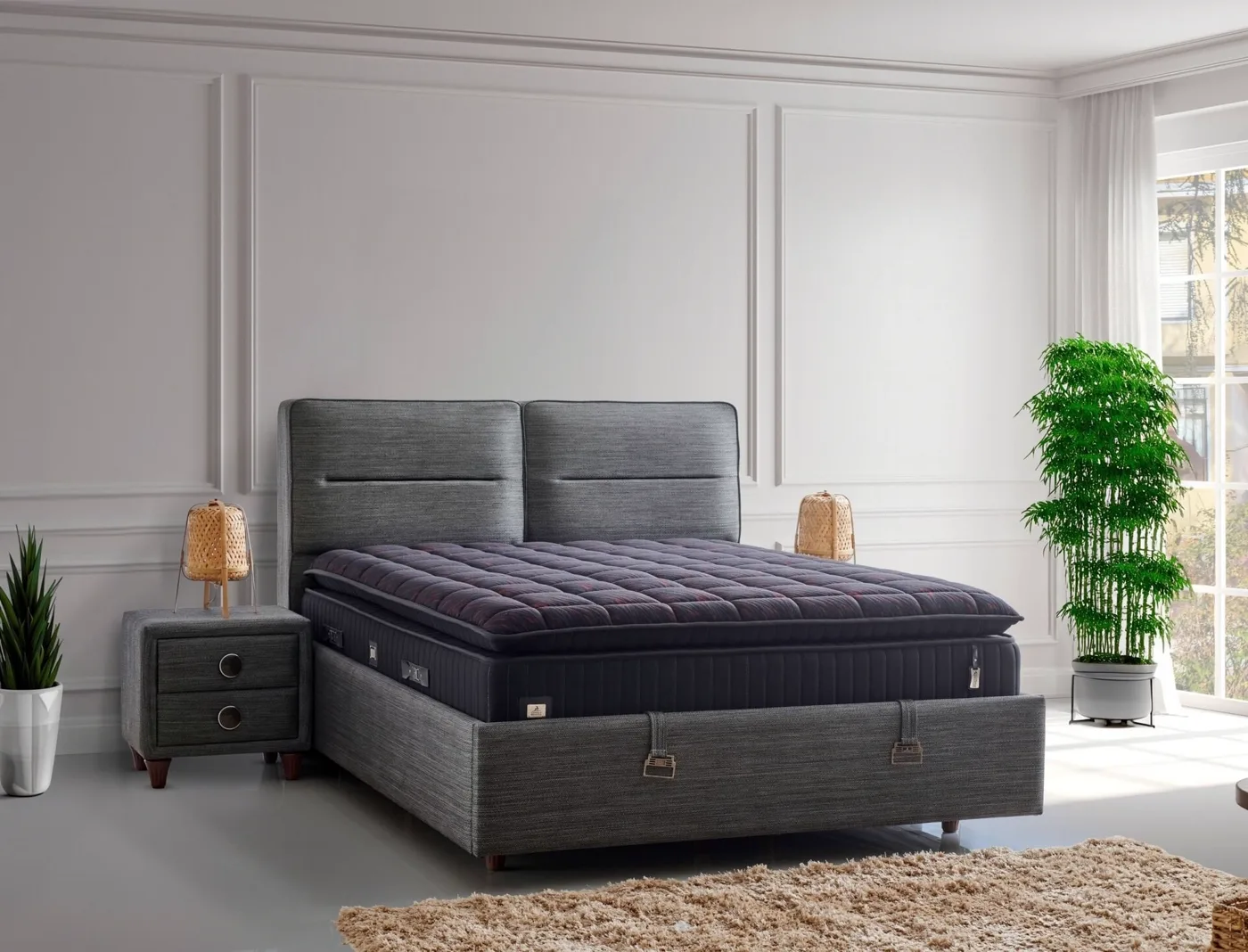 Olympic 140x190 Double Mattress, Divan Base, Headboard Set