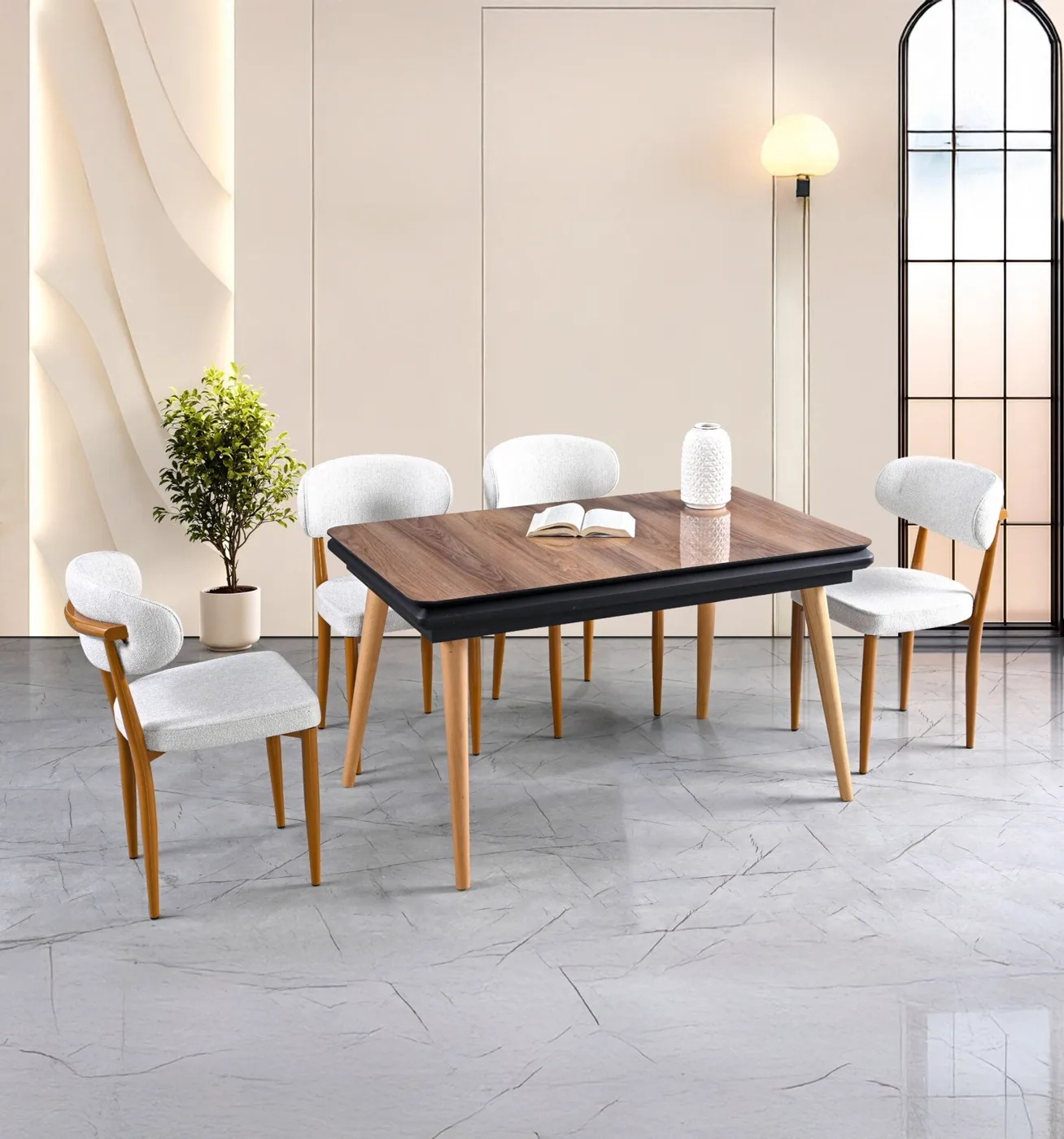 Stil Açılır Masa 4 Sandalye % 100 MDF Ceviz