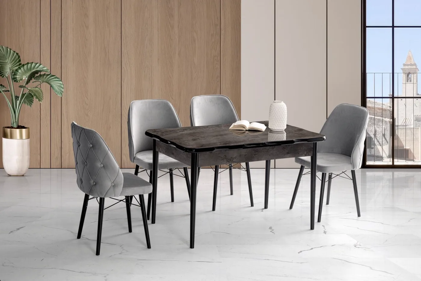Yener 4 Sandalyeli % 100 MDF Masa Takımı İroni