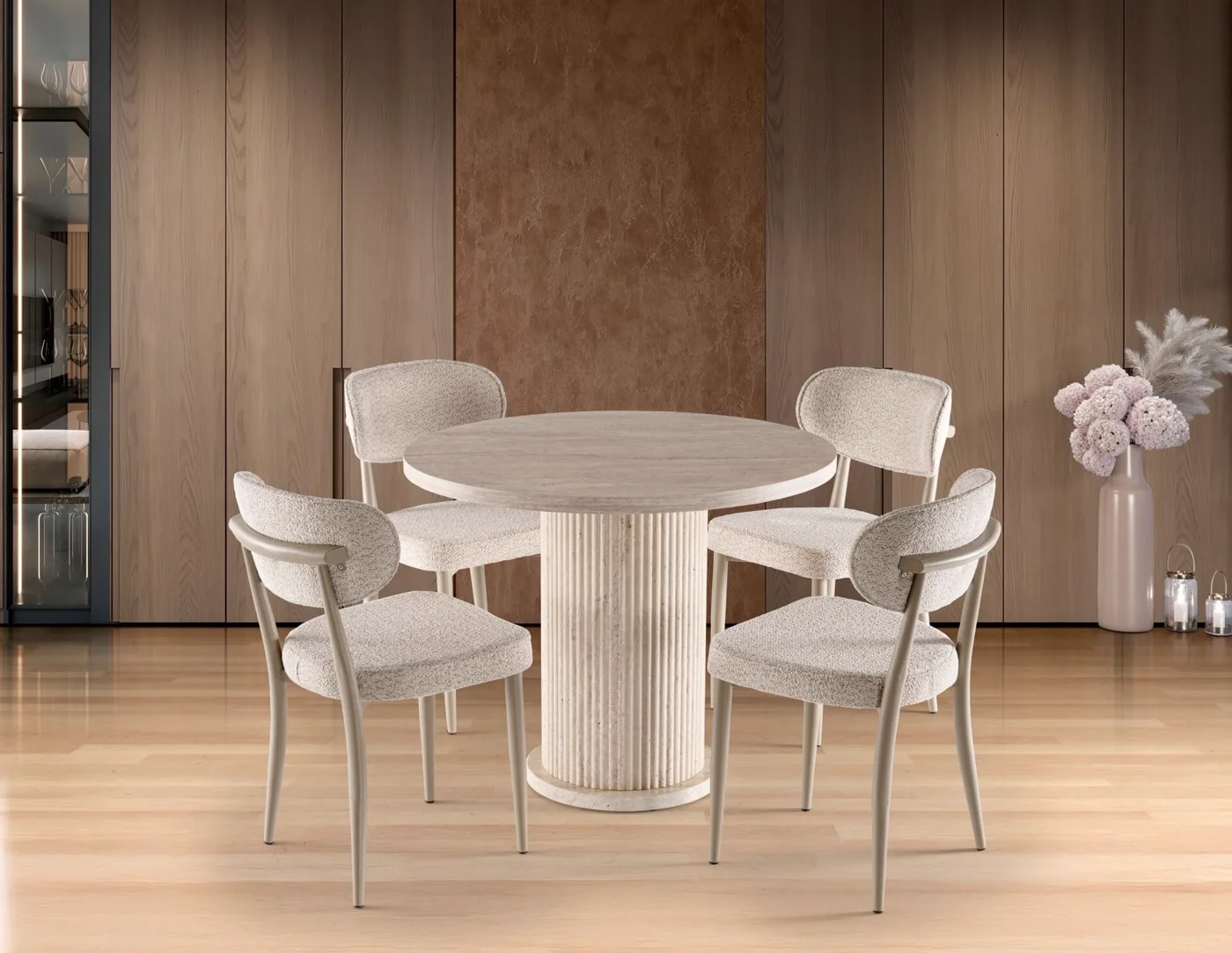Bohem 4 Sandalyeli % 100 MDF Masa Takımı Traverten
