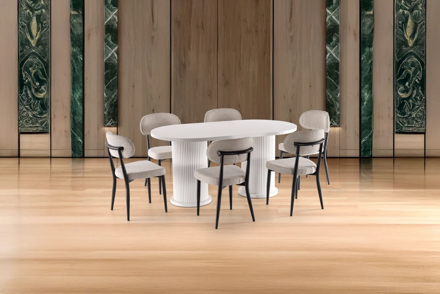 Bohem 6 Sandalyeli % 100 MDF Masa Takımı Beyaz